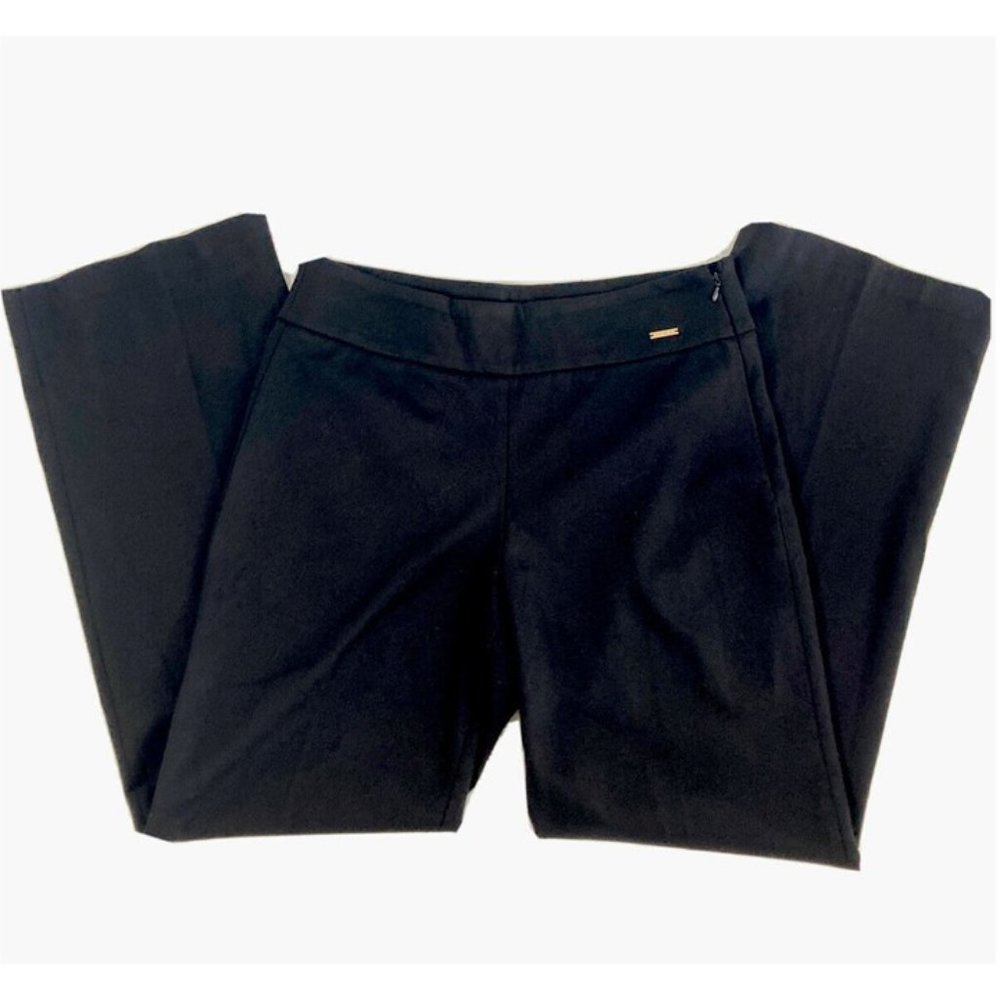 T Tahari Pants Solid Black Flat Front Ponte Wide Leg Pants Size 8 RUNS LARGE